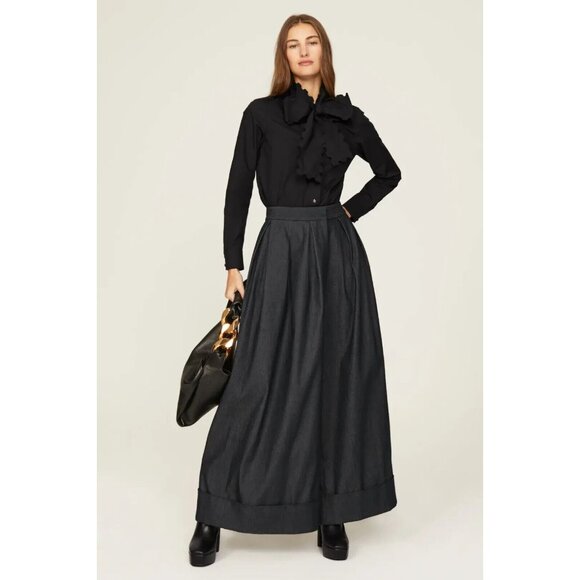 Tory Burch Black Scalloped Poplin  Bow Blouse Size 14 NWT Tie-Neck Preppy $498 - Picture 2 of 8